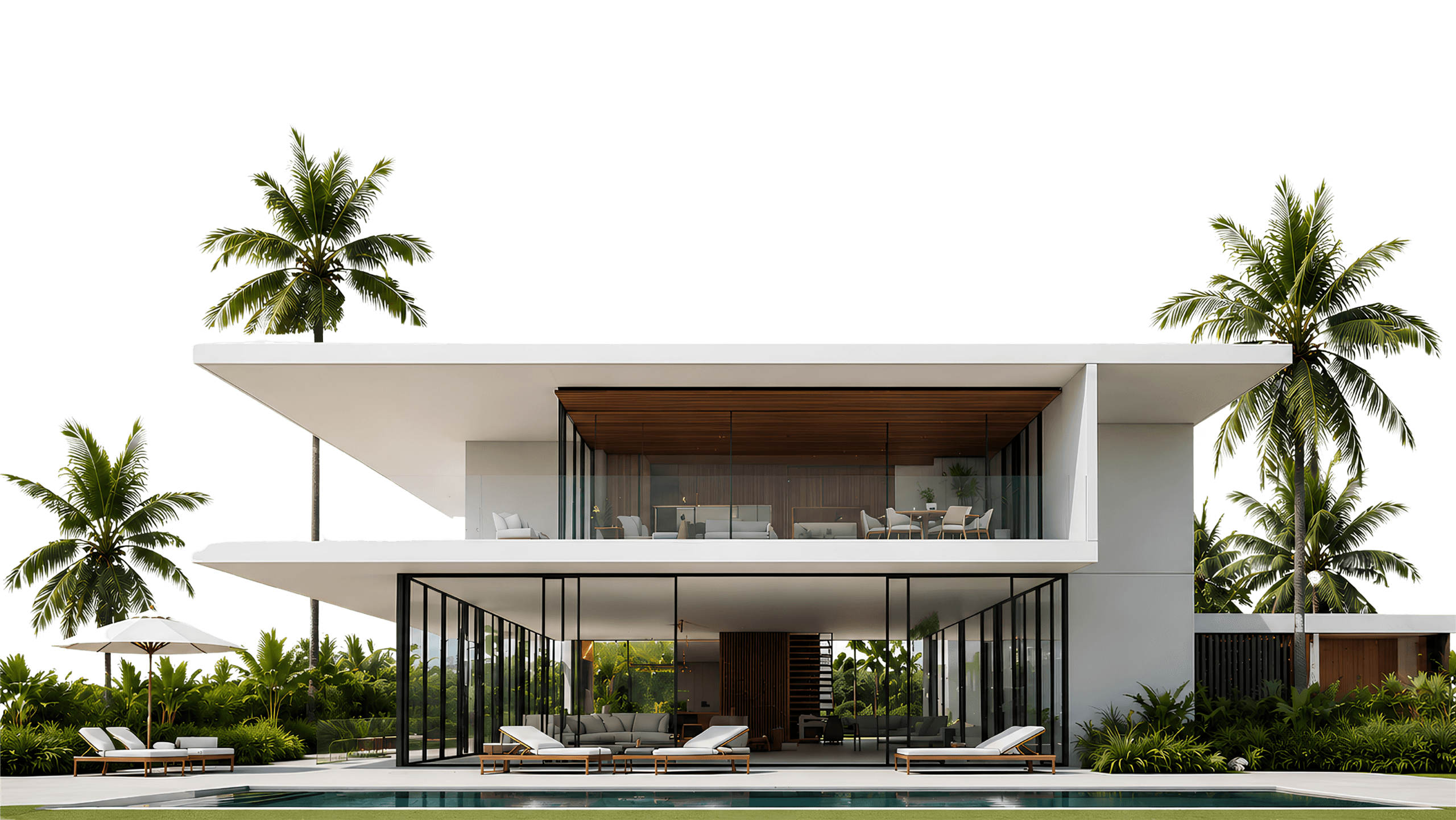 Modern villa with pool and palm trees